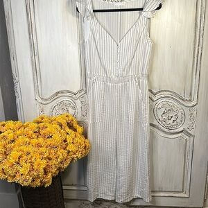 Etophe Studios White with Black Pinstripes Jumpsuit Fresh Vacation Cruise Size M